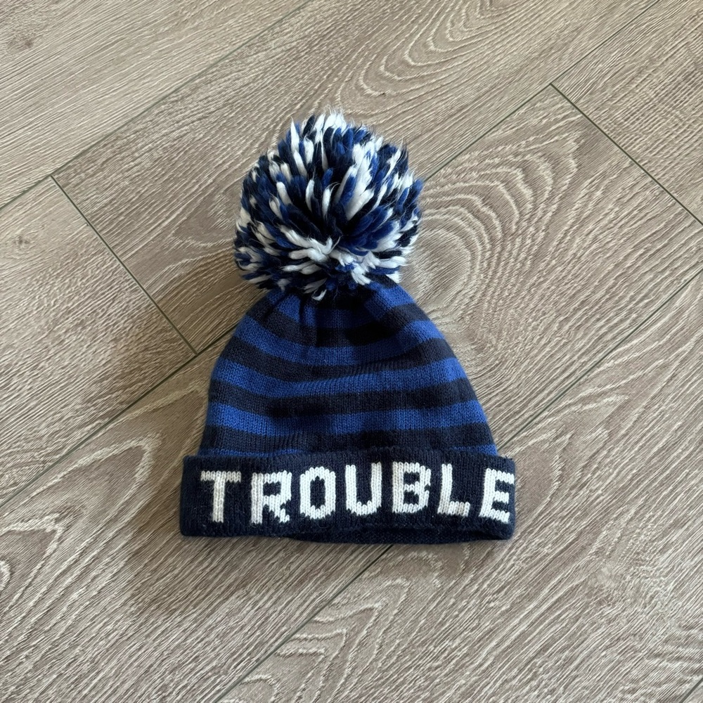 Baby Boy winter pompom beanie hat trouble cute